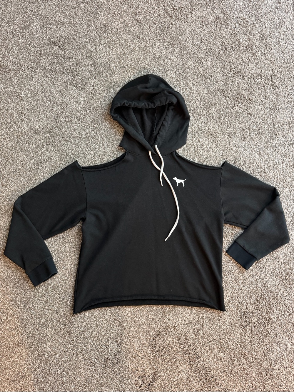 Victoria’s Secret PINK Black Cutout Shoulder Hoodie Sweatshirt Logo S